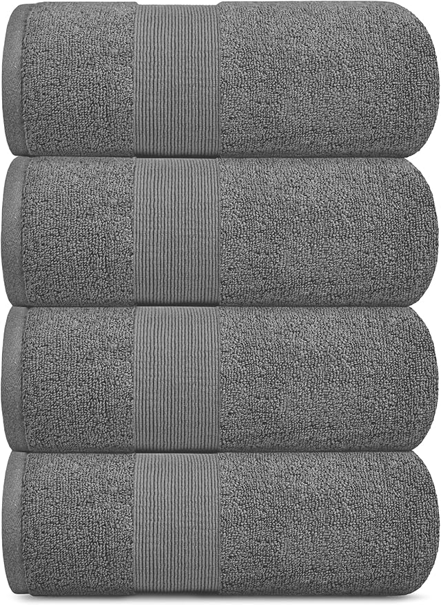 White Classic Resort Collection Soft Bath Towels | 28x55 Luxury Hotel Plush & Absorbent Cotton Bath Towel Large [4 Pack, Smoke Grey]