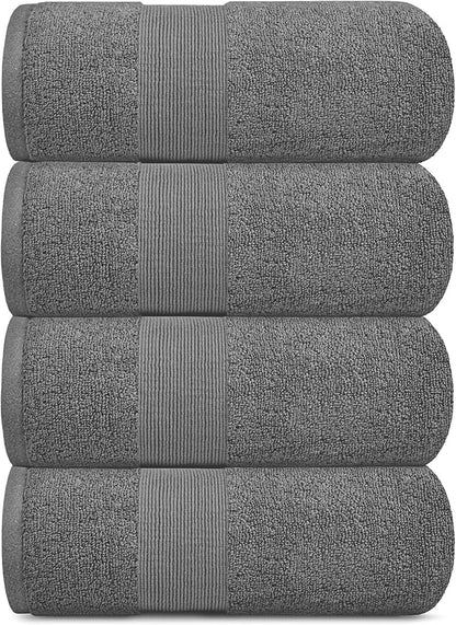 White Classic Resort Collection Soft Bath Towels | 28x55 Luxury Hotel Plush & Absorbent Cotton Bath Towel Large [4 Pack, Smoke Grey]
