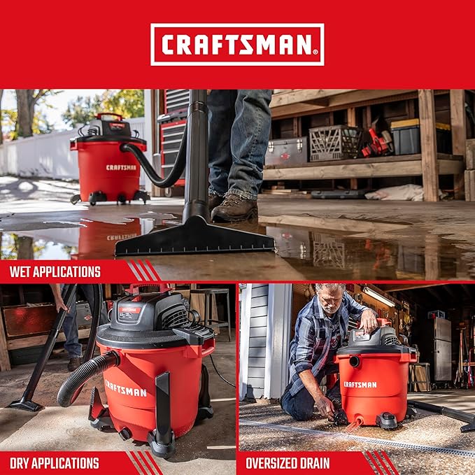 CRAFTSMAN CMXEVBE17596 20 Gallon 6.5 Peak HP Wet Dry Vac, Heavy-Duty Shop Vacuum Wet and Dry with Filter, Dust Bag, Hose and Attachments for Shop, Garage, Jobsite Cleaning