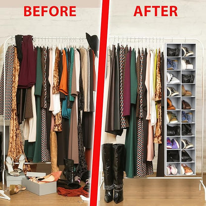 Simple Houseware Hanging Closet Organizers 20 Section Shoe Shelves, Gray
