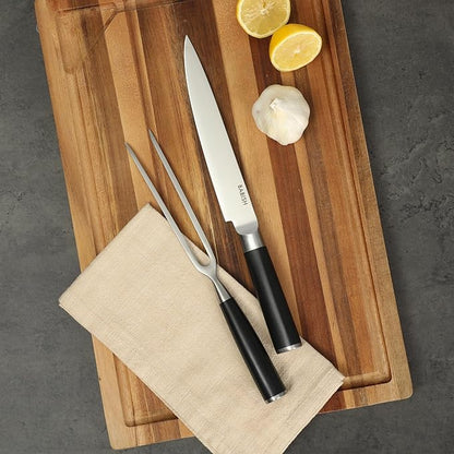 Babish 2-Piece Carving Knife and Fork Set – 8-Inch Stainless Steel Carving Knife with 6.5-Inch Fork – Precision Cutlery for Turkey, Roast, and Meat Carving – Ergonomic ABS Handles