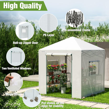 WORKPRO Greenhouse, 94" x70" x98" Instant Pop-up Heavy Duty Gardening Green House Canopy with Robust PE Cover, Indoor Outdoor Plant House Shed with Roll-up Entry Doors and 2 Screen Windows