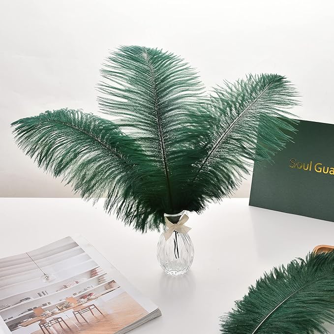Ballinger Blackish Green Ostrich Feathers Bulk- 24pcs 12-14inch Big Feathers for Wedding Party Centerpieces Christmas Decor