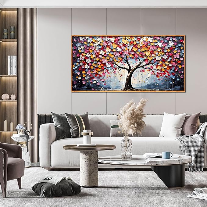 Framed Canvas Wall Art for Living Room Bedroom Office Large Tree of Life Wall Art Colorful Tree Picture Modern Canvas Prints Decor Size 29x59