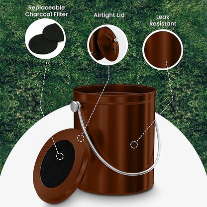 Utopia Kitchen Compost Bin for Kitchen Countertop, 1.3 Gallon Compost Bin for Kitchen with Lid, Includes 1 Spare Charcoal Filter (Copper)