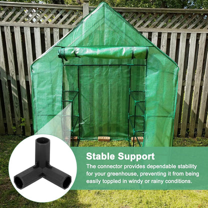 12 Pcs 11mm Greenhouse Frame Building Connectors, 3 Way Right Angle Pipe Fitting for Grape Trellis/Sunscreen Shed/Gardening Plant Stakes, Greenhouse Accessories [Black]