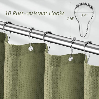 Khaki Shower Curtain Waffle Weave 60 Inches Heavy Fabric Duty Shower Curtains for Stall, Water Repellent 256GSM Weighted Modern Bathroom Shower Curtains with 10 Metal Hooks, 60Wx72H