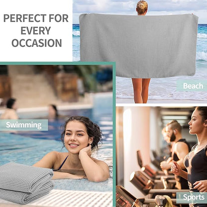 New Microfiber Waffle Bath Towels, 2 Pieces, Oversized, Soft, Absorbent, Fast Drying, Lint Free (Silver)