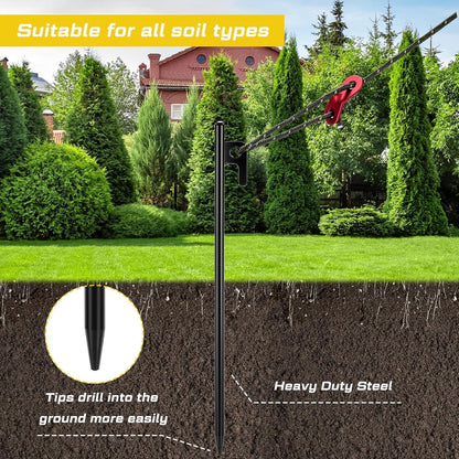 Sintuff 36 Pcs Heavy Duty Tree Stake Kits Stake and Support for Young Leaning Tree Anchor Straightening Kit, 15.8'' Support Straps, 11.8'' Steel Stakes, 13.12ft Rope(Army Green)