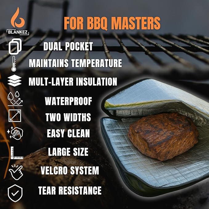 BBQ Blanket for Resting Meat Extra Large, Insulated Meat Resting Bag | Reusable Brisket Blanket for Grilling & Smoking, Smoker Resting Bag for Smoked Meat, Ribs | Gift for Men, Dual-Pocket XL 23in.