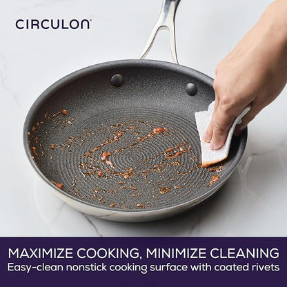 Circulon C1 Series Clad Stainless Steel with ScratchDefense Technology Cookware Nonstick Induction Frying Pans/Skillets, Metal Utensil Safe, 8.5 Inch and 10 Inch, Polished Stainless Steel