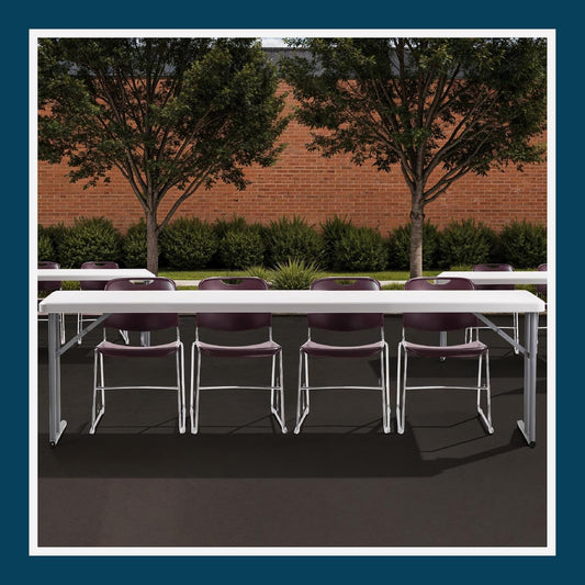 OEF Furnishings OEFBT-SEM1896 Commercial-Grade Premium Industrial Seminar Folding Table with Thick Blow-Molded Top and 16-Gauge Cantilever Steel Legs (Seminar, 18" × 96", Speckled Gray Top)