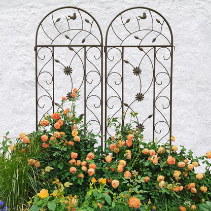 2 Pack Metal Garden Trellis 86.7" Tall Outdoor Climbing Plant Support for Roses, Flowers, Rustproof Durable Black Galvanized Tube, Lawn Garden Fence Decor Screen (2, Brown-86.7" H)