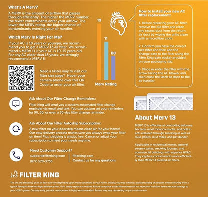 Filter King 16.5x21x1 Air Filter | 4-PACK | MERV 13 HVAC Pleated A/C Furnace Filters | MADE IN USA | Actual Size: 16.5 x 21 x .75"