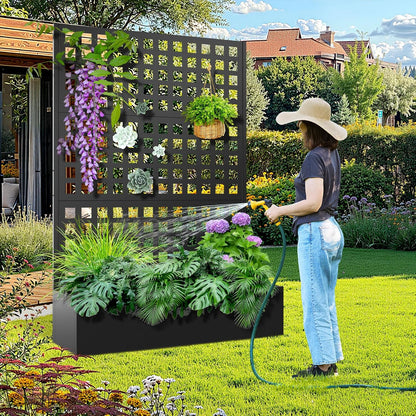 Metal Raised Garden Bed with Trellis, 2 in 1 Trellis with Planter Box & Privacy Screen for Climbing Plants, Vine, Outdoor Standing Flower Beds with Drainage Holes, 47.2"L x 16.7"W x 70.8"H, Black