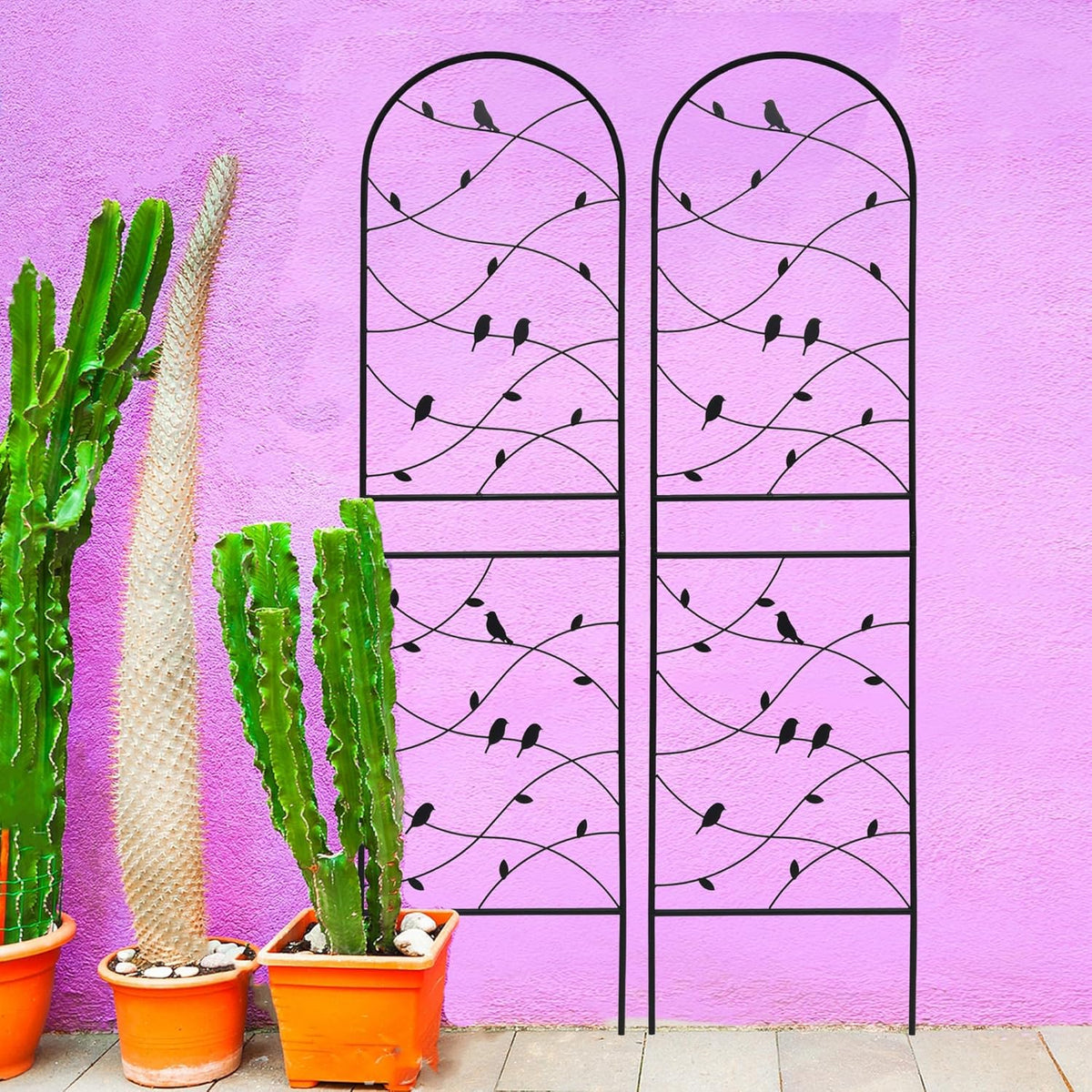 4 Pack Metal Garden Trellis 71" Tall Outdoor Climbing Plant Support for Roses, Flowers, Rustproof Durable Black Galvanized Tube, Lawn Garden Fence Decor Screen (4, Black birds-71 H)