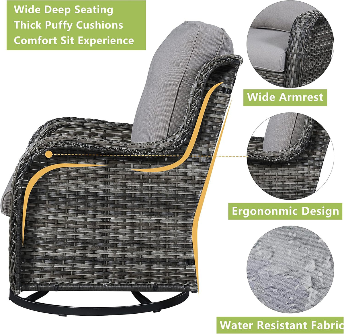 Outdoor Patio Swivel Rocker Chairs - Wicker Rattan Patio Swivel Rocking Chairs Set of 2 with High Back,Deep Seating and Comfort Cushions for Deck Porch Garden,Mixed Grey/Beige