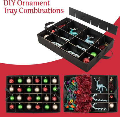 Christmas Ornament Storage Box - Christmas Ornament Organizer Storage Box with 3 Trays, Adjustable Grids, and Large Front Zipper Pocket - Fits up to 72 Bulbs and Decorations by Elf Stor (Red)