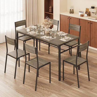 Gizoon Dining Table Set for 6 with Chairs, 7-Piece Kitchen Table Set for Small Space, Apartment, Kitchen, Dining Room, Space-Saving