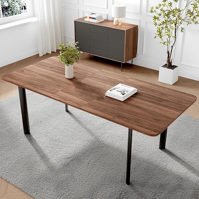 63"- 78.7" Extendable Dining Table, Modern Kitchen Table, Thickened Expandable MDF Wooden Table with Metal Legs for Dining Room, Kitchen, Home