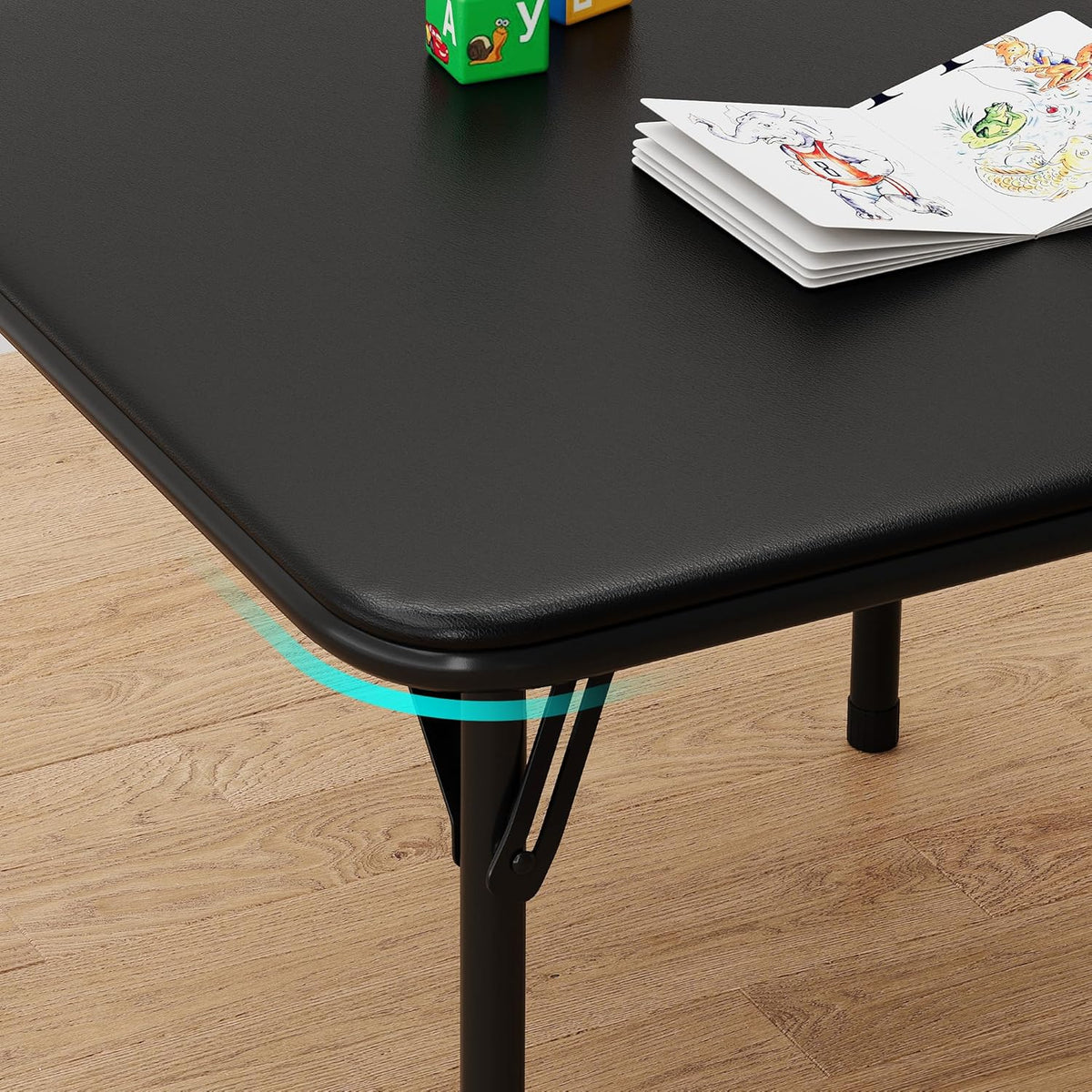 IDEALHOUSE Boys and Girls Folding Table and Chairs Set of 3, Portable Table and Chair with Pu Soft Cushion,Suitable for Eating,Reading and Playing (Black)