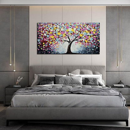 Zoyotago Large Canvas Wall Art for Living Room Bedroom Home Office Colorful Flower Tree of Life Wall Art Modern Hand-painted Oil Painted Size 29x59