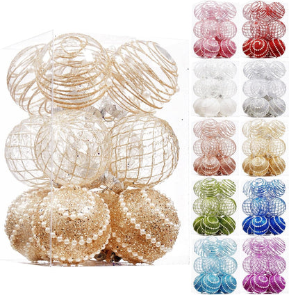 12CT Christmas Ball Ornaments Champagne Shatterproof Clear Large Plastic Christmas Tree Decoration, Delicate Hanging Ornaments for Xmas Party, Wedding, Holiday and Home Décor(70mm/2.76")