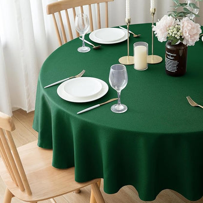 Biscaynebay Textured Fabric Round Christmas Tablecloths 70", Hunter Green Water Resistant Spill Proof Tablecloths for Dining, Kitchen, Wedding, Parties Machine Washable
