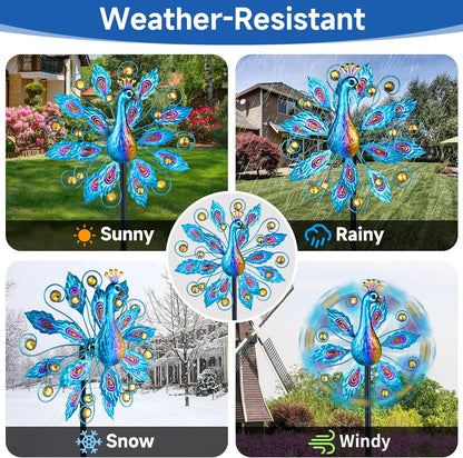 Wind Spinner for Yard and Garden Peacock Windmill Outdoor Metal Kinetic Art Wind Sculpture for Yard Patio Lawn Decoration 55 Inch,Gifts for Women