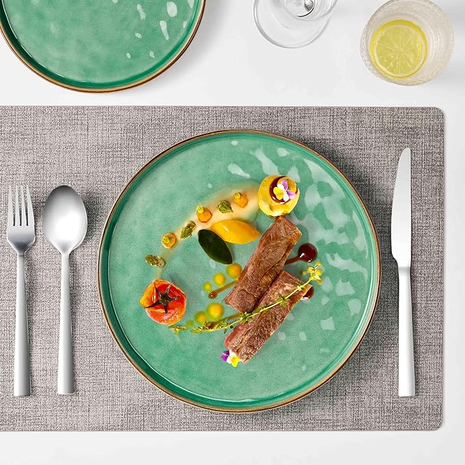 Herogo 12 Pieces Dinnerware Dish Sets for 4, Plates and Bowls Sets for Home Kitchen, Ceramic Dinning Dishes, Dishwasher & Microwave Safe, Gemstone Green
