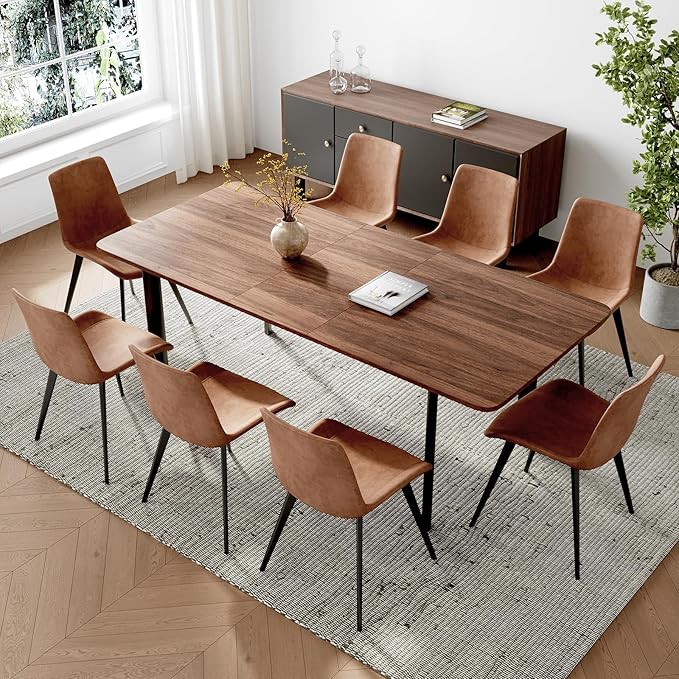 63"- 78.7" Extendable Dining Table Set for 8, Modern Kitchen Table with Dining Chairs for 6-8 Person, Thickened Expandable MDF Wooden Table with Metal Legs for Dining Room, Kitchen, Living Room