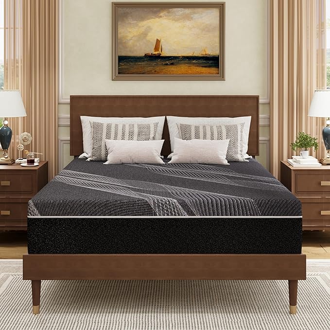 Queen Mattress 10 Inch Charcoal Gel Memory Foam in a Box, CertiPUR-US Certified, Fiberglass Free, Cooling Double Mattress, Made in The USA of US Foam, 80" × 60" × 10", Medium