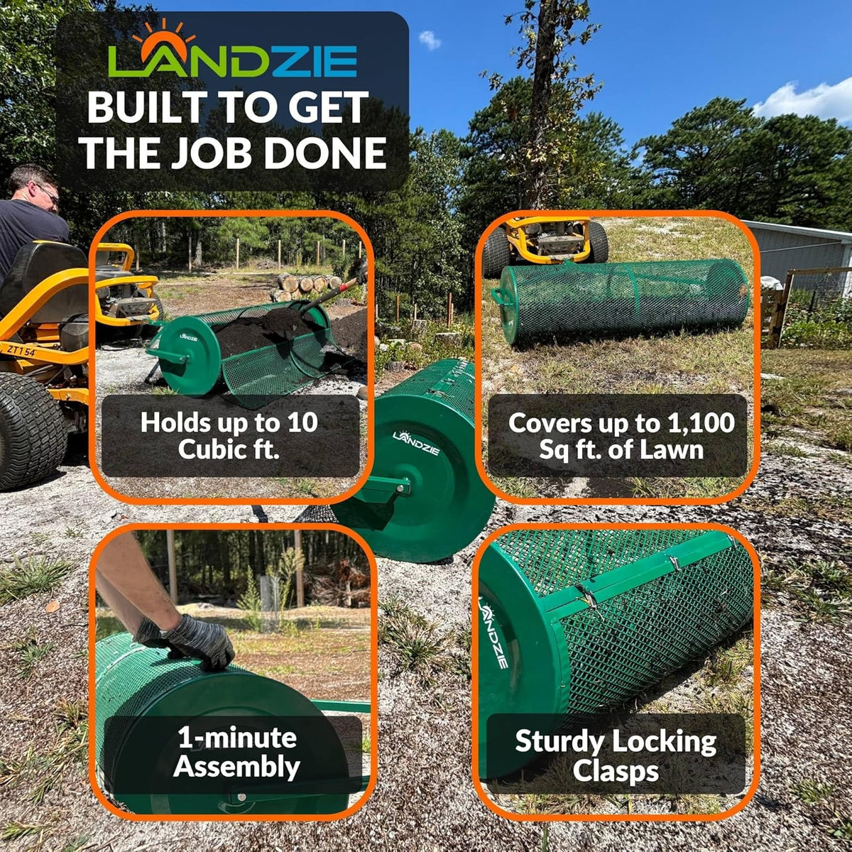 LANDZIE Lawn and Garden Spreaders - 60 x 20 Inch Tow-Behind Compost and Peat Moss Spreader for Large Lawns Commercial Landscaping - Effortlessly Spread Perfect Layer of Topdressing - Large Lawn Care