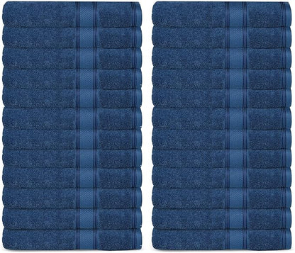 Casa Lino Face Towels & Body Wash Cloths for Showering - 100% Cotton Wash Cloths for Bathroom - Highly Absorbent & Quick Drying Washcloth Set - Cotton Washcloths 24 Pack (12" x 12") - (Cobalt Blue)