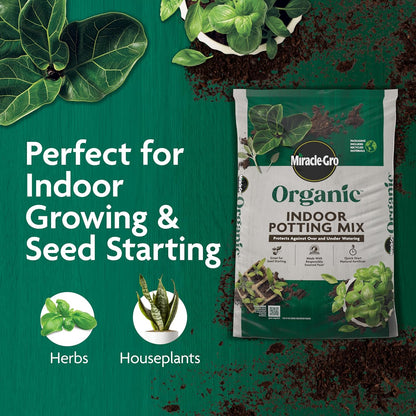 Miracle-Gro Organic Indoor Potting Mix, Protects Against Over and Under Watering, for Indoor Container Plants, Houseplants and Starter Plants, OMRI Listed, 8 qt., 2-Pack
