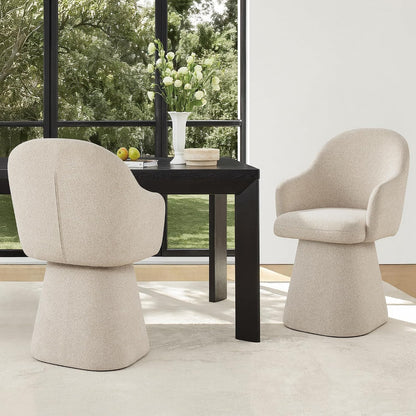 KISLOT Swivel Dining Chairs Set of 2, Upholstered Modern Barrel Dining Chairs with 360° Swivel Base, Chenille Velvet Fabric Accent Kitchen Chairs with Arms, Padded Dining Room Chairs, Sand