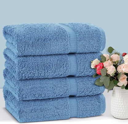 Luxury Hotel & Spa 100% Cotton Premium Turkish Bath Towels, 27" x 54'' (Set of 4, Wedgewood)