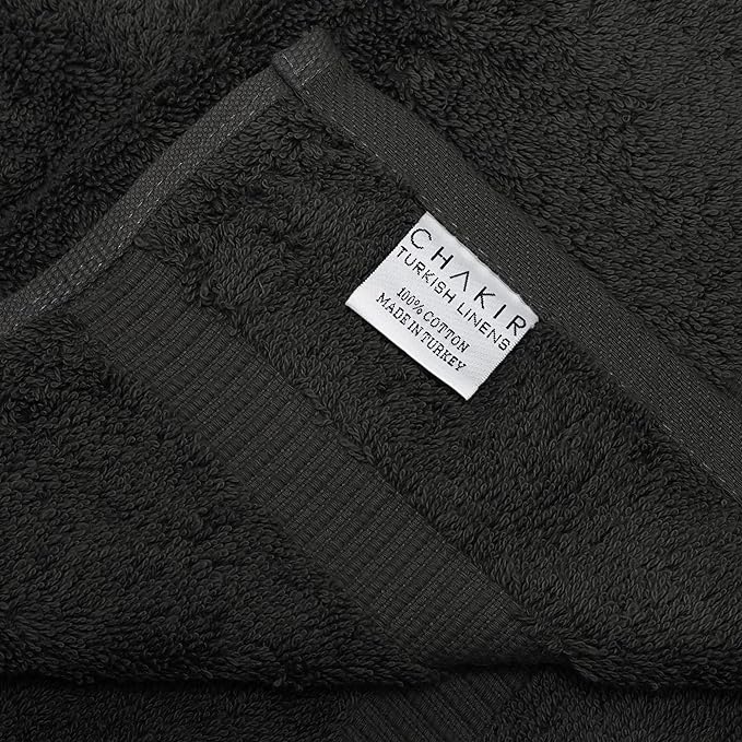 Chakir Turkish Linens 100% Cotton Premium Turkish Towels for Bathroom | 27'' x 54'' (4-Piece Bath Towels - Black)