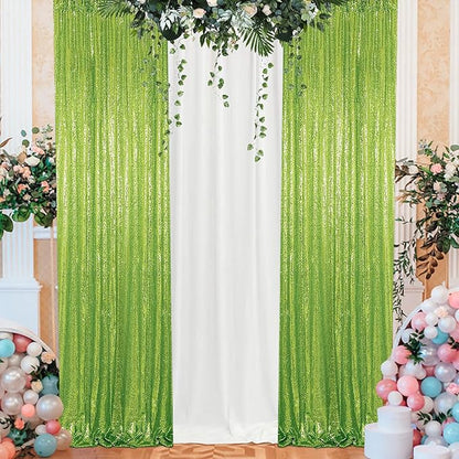 ShinyBeauty 4x10ft Olive Green Sequin Backdrop | 2 Panels Glitter Curtains for Photography, Wedding, Party, and Event Decor