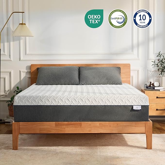 10 Inch King Green Tea Memory Foam Mattress for Cool Sleep & Pressure Relief, Bed in a Box, Removable Cover No Fiberglass, CertiPUR-US Certified