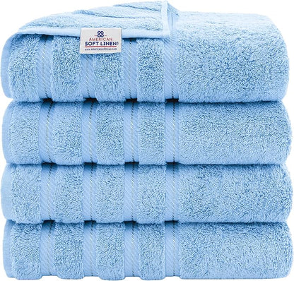American Soft Linen Luxury 4 Piece Bath Towel Set, 600 GSM 100% Cotton Turkish Bath Towels for Bathroom, 27x54 in Large Bathroom Shower Towels, Sky Blue