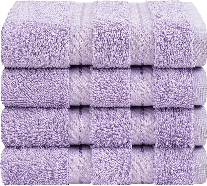 American Soft Linen Luxury Washcloths for Bathroom, 600 GSM 100% Cotton 4 Piece Turkish Wash Cloth Set, 13x13 in Soft Rags for Body and Face, Lilac Washcloths