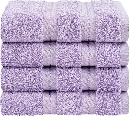 American Soft Linen Luxury Washcloths for Bathroom, 600 GSM 100% Cotton 4 Piece Turkish Wash Cloth Set, 13x13 in Soft Rags for Body and Face, Lilac Washcloths