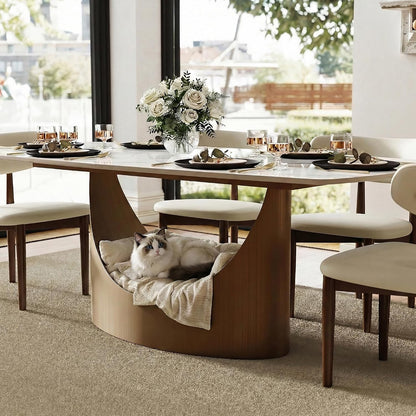 POVISON 63" Modern Dining Table for 4-6, Hobart Rectangle Dining Table, Matte White Sintered Stone Dining Tabletop with Bronze Carbon Steel Pedestal Table (Table Only)