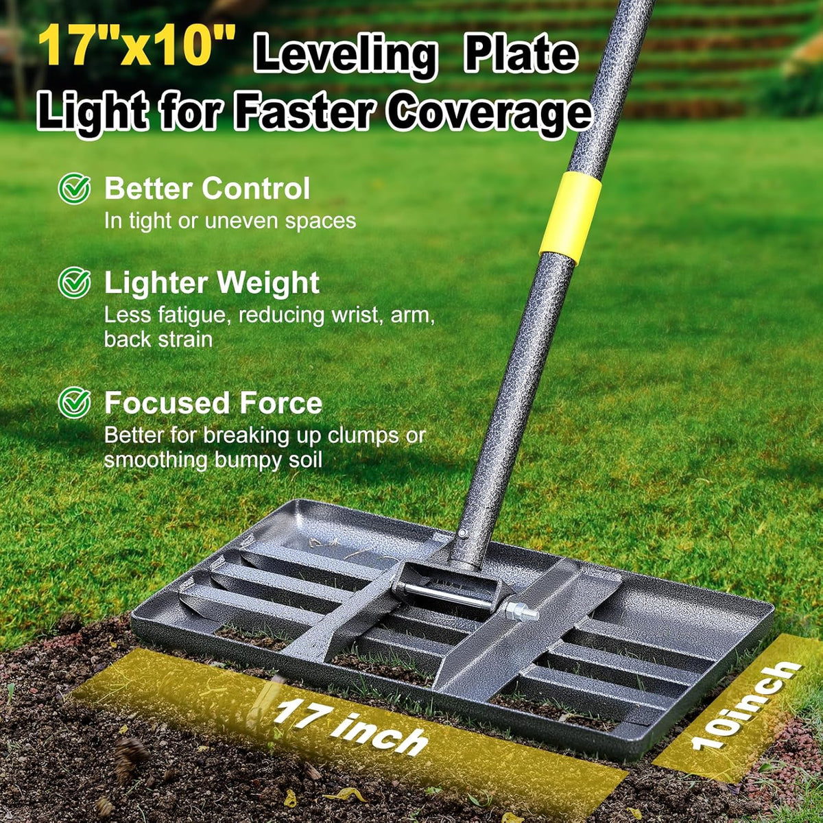 Lawn Leveling Rake, Heavy Duty 17" x 10" Stainless Steel Lawn Leveler for Soil Dirt Leveling Spreading,72" Adjustable Long Handle,Golf Field,Lawn,Tight Spot Landscaping Tool,Ground Leveler for Yard
