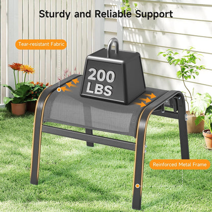 ONBRILL Outdoor Ottoman Set of 2, All Weather Outdoor Foot Stool with Supportive Textliene and Metal Frame, Stackable Oversized Outdoor Foot Rest for Furniture Patio Garden Pool, Grey