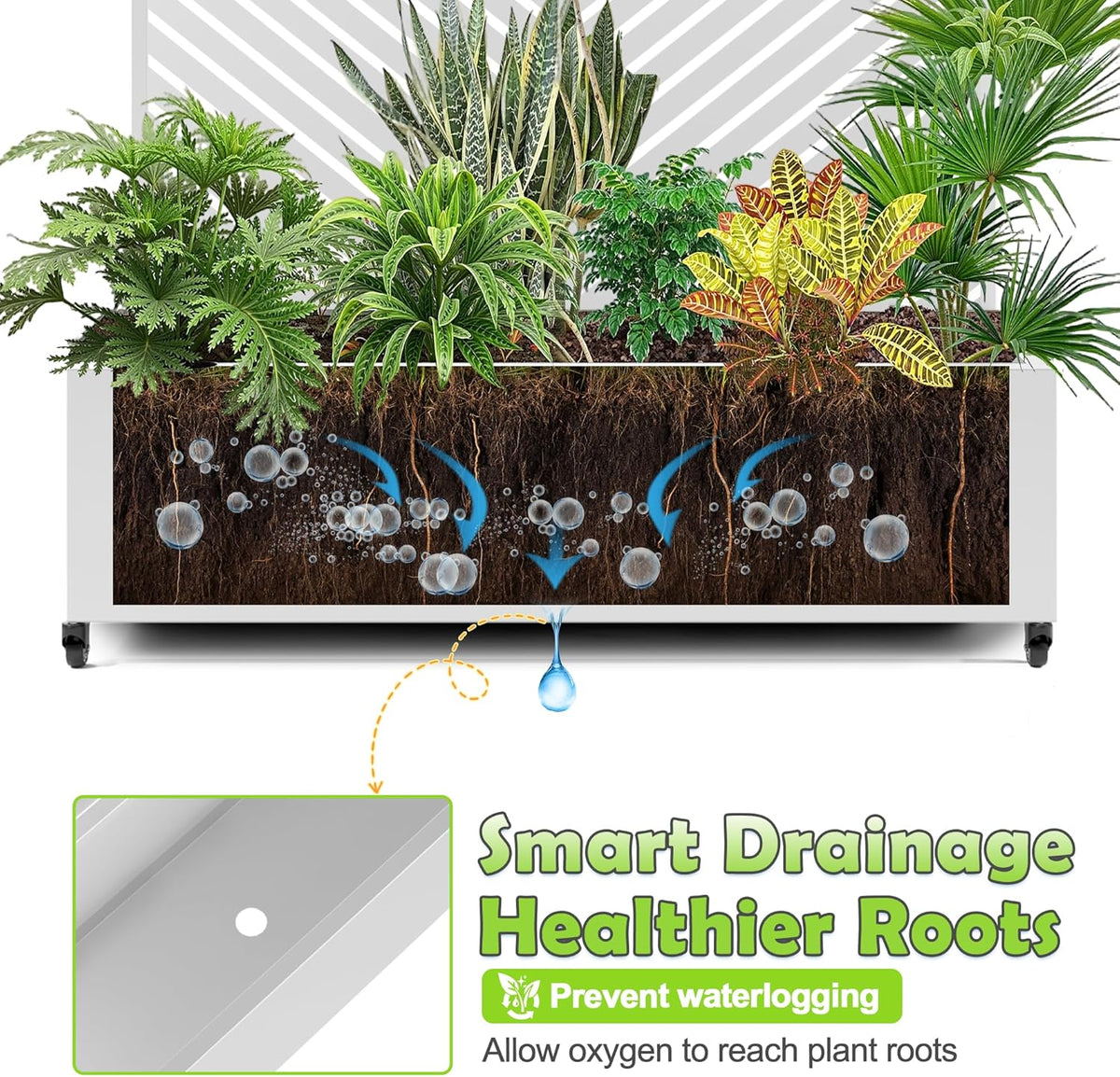 15.7"×70.9"×47.2" Metal Raised Garden Bed with Trellis and Wheels - Tall Trellis Planter Box for Climbing Plants, Vegetables & Vines - Outdoor Privacy Planters for Patio (White-Parallel)