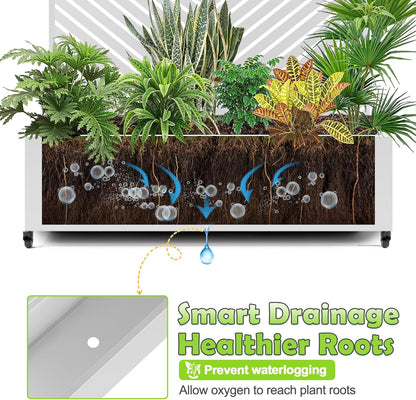15.7"×70.9"×47.2" Metal Raised Garden Bed with Trellis and Wheels - Tall Trellis Planter Box for Climbing Plants, Vegetables & Vines - Outdoor Privacy Planters for Patio (White-Parallel)