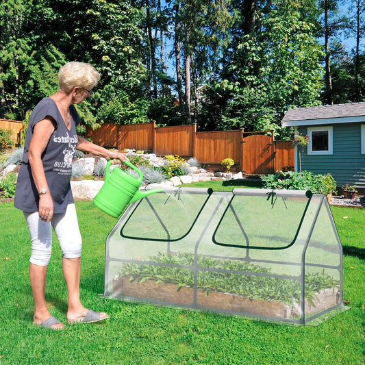 BPS 4x2x2 ft Mini Greenhouse with Transparent PVC Cover UV-Protected Roll-Up Zipper Windows, Ideal for Indoor or Outdoor Use on Raised Garden Beds