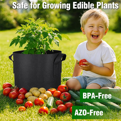 PHYEX 12-Pack 7 Gallon Grow Bags, Heavy Duty Fabric Pots with Handles, Reusable Plant Bags for Vegetable, Herbs & Flowers, BPA-Free, Breathable, Durable
